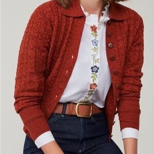 Spartina 449 Brick Red Cable Knit Cardigan